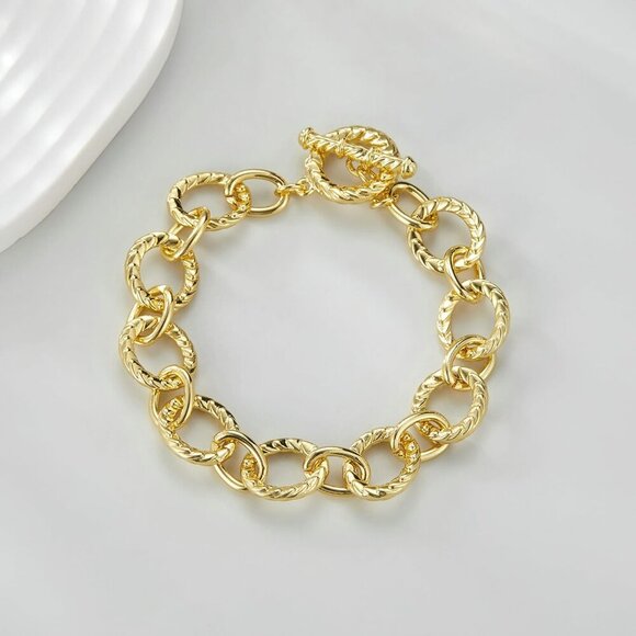 Gold & Silver Two Tone Italian Designer Inspired Chain Link Bracelets for Women - Picture 6 of 8